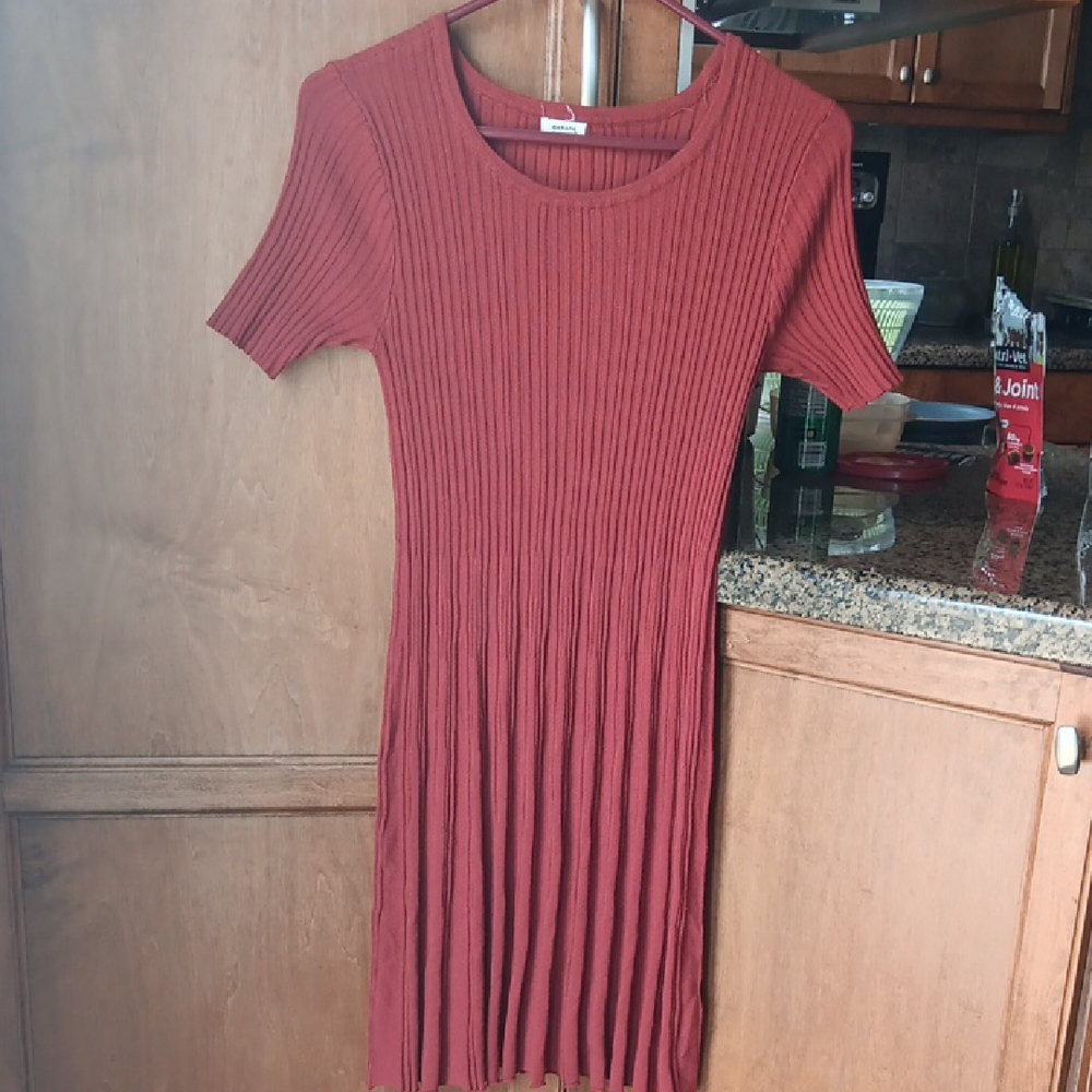 Garage Stretchy Ribbed Rust Dress